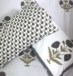 Grey Marigold Hand Block Bedsheet with 2 Pillow Cover Set - 220TC