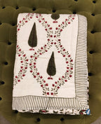 Green & Maroon Tree of Life Patterns Hand Block Quilt/ Razai