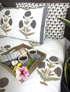 Grey Marigold Hand Block Bedsheet with 2 Pillow Cover Set - 220TC