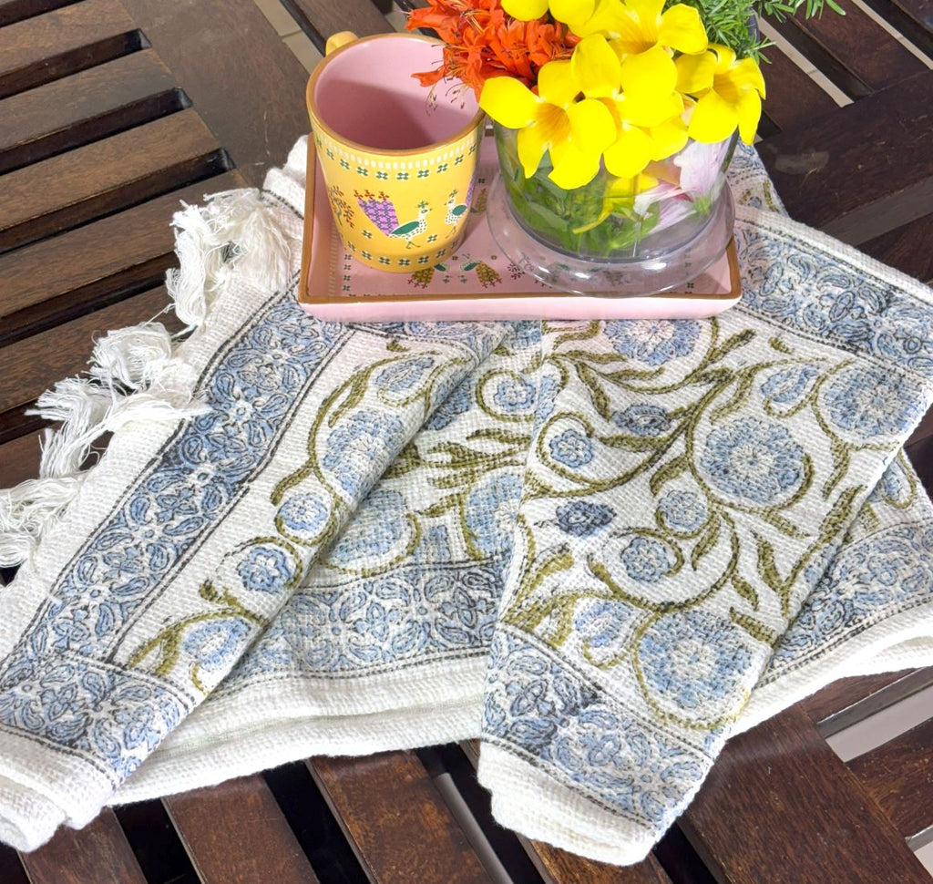 Green Jaal Hand Block Printed Jute Table Runner