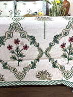 Green Lilly Flower Jaal  Hand Block Bedsheet with 2 Pillow Cover Set - 220TC
