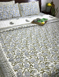 Green Flower Jaal Patterns Hand Block Quilt/ Razai