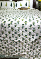 Green Tree Motif Patterns Hand Block Quilt/ Razai