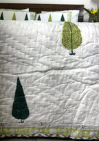 Green Tree Motif Patterns Hand Block Quilt/ Razai