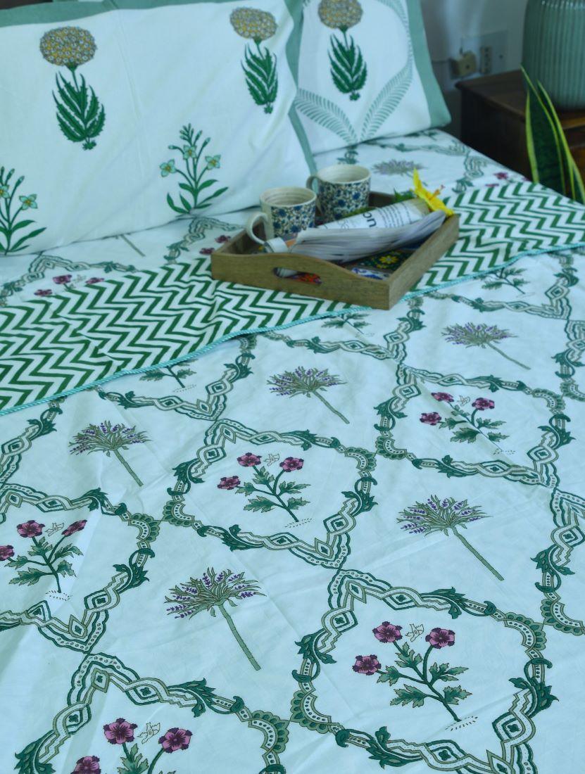 Pink & Green Flower Hand Block Dohar
