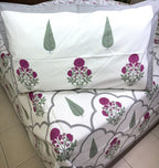 Pink Gulbahar Sunflower Hand Block Bedsheet with 2 Pillow Cover Set - 220TC