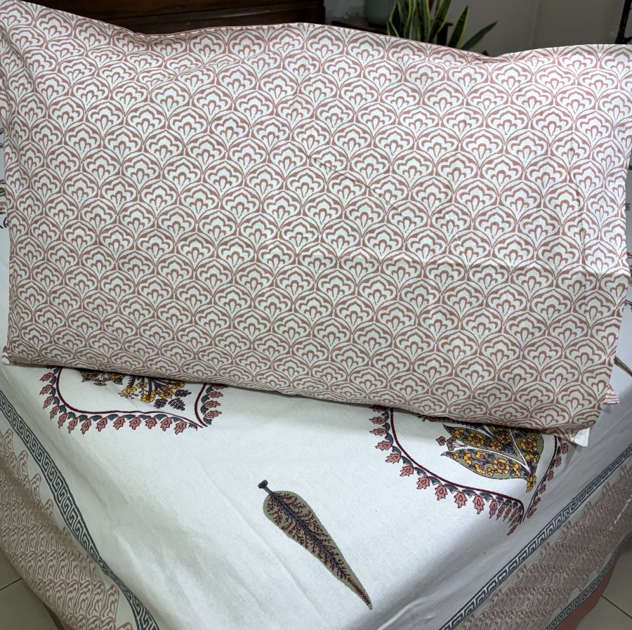 Mustard Lily of Valleys Hand Block Bedsheet with 2 Pillow Cover Set - 220TC