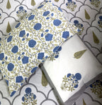 Blue Gulbahar Sunflower Hand Block Bedsheet with 2 Pillow Cover Set - 220TC