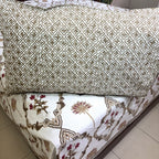 Brown Lilly Flower Jaal  Hand Block Bedsheet with 2 Pillow Cover Set - 220TC