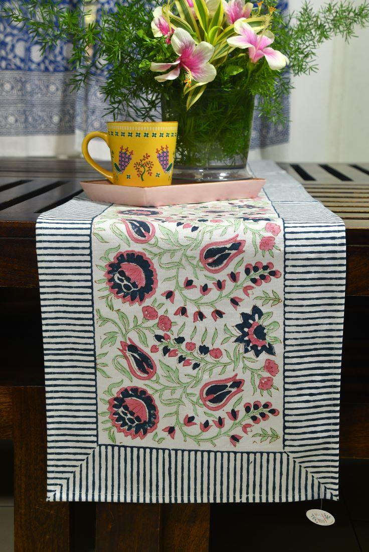 Mughal Mirage in Flouroscents Hand Block Cotton Canvas Table Runner