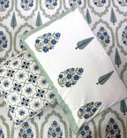 Blue Gulbahar Jaal Hand Block Bedsheet with 2 Pillow Cover Set - 220TC