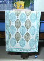 Mehndi Green & Blue Petal Hand Block Cotton Canvas Table Runner