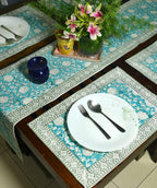 Gaandhar Ke Hare Kamal Hand Block Cotton Canvas Table  Runner & Mat Set