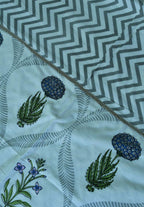 Blue Marigold with Pink Lilly Hand Block Dohar