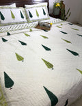 Green Tree Motif Patterns Hand Block Quilt/ Razai