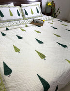 Green Tree Motif Patterns Hand Block Quilt/ Razai