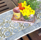 Green Jaal Hand Block Printed Jute Table Runner