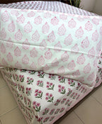 Pink Small Butta Patterns Hand Block Bedsheet with 2 Pillow Cover Set - 400TC