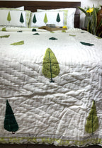 Green Tree Motif Patterns Hand Block Quilt/ Razai