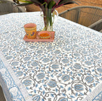 Blue Lotus Hand Block Rectangle Table Cover /Cloth