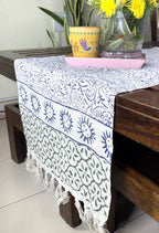 Blue Paisley Floral Hand Block Printed Jute Table Runner