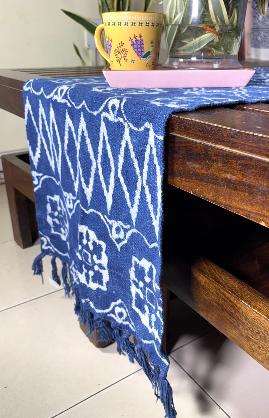 Indigo Batik Hand Block Printed Jute Table Runner
