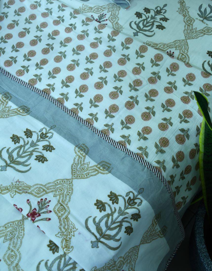 Red & Grey Lilly Mughal Jaal Hand Block Dohar