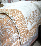 Orange Round Flower Jaal Patterns Bedsheet & Quilt/ Razai Set - Hand Block Printed
