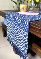 Indigo Ikat Hand Block Printed Jute Table Runner