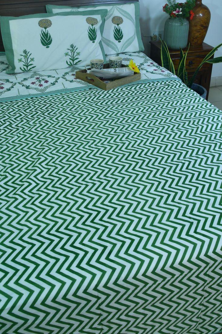 Pink & Green Flower Hand Block Dohar