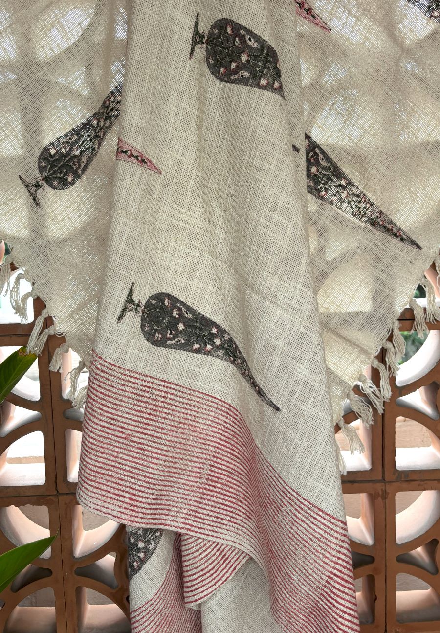 Pink & Grey Gulbahaar Jute Fabric Hand Block Sofa Throw