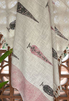 Pink & Grey Gulbahaar Jute Fabric Hand Block Sofa Throw