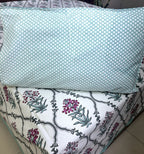 Pink Lilly Motif Jaal  Hand Block Bedsheet with 2 Pillow Cover Set - 220TC