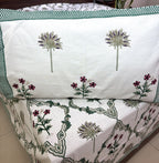 Green Lilly Flower Jaal  Hand Block Bedsheet with 2 Pillow Cover Set - 220TC