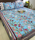 Morning at the Mughal Gardens Hand Block Bedsheet with 2 Pillow Cover Set - 220TC