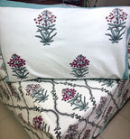 Pink Lilly Motif Jaal  Hand Block Bedsheet with 2 Pillow Cover Set - 220TC