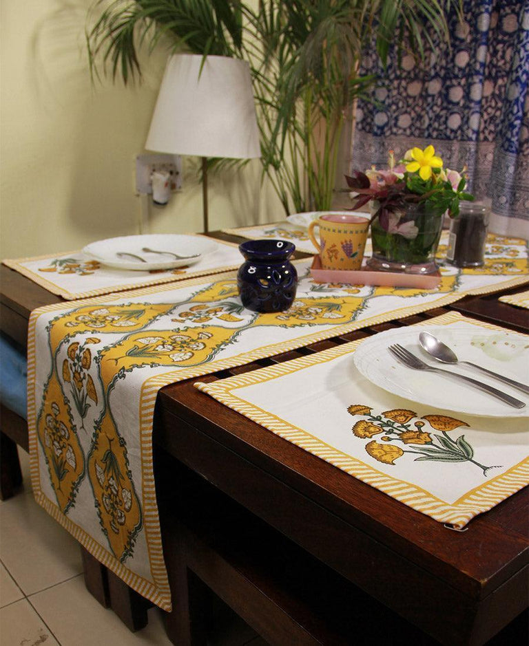 Buy Hand Blocked Royal Yellow Floral Boota Table Mat At Best Prices