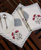 Pink Hibiscus on Blue Table Mat - Moriyo Decor