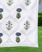 Blue Marigold with Pink Lily Hand Block Bedsheet with 2 Pillow Cover Set - 220TC
