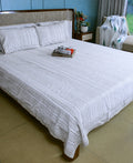 Geometrical Yellow Striped Hand Block Bedsheet with 2 Pillow Cover Set - 220TC