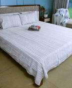Geometrical Yellow Striped Hand Block Bedsheet with 2 Pillow Cover Set - 220TC