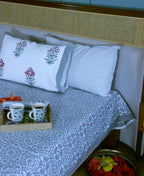 Geometrical Gray Bedsheet with 2 Pillow Cover Set - 220TC - Moriyo Decor