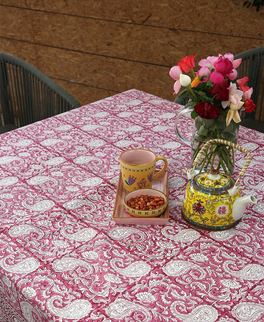 Pink Paisley ka Gulistaan Table Cover - Moriyo Decor