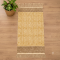 Mustard Yellow Tribal Geometric Pattern Hand Block Printed Jute Rug