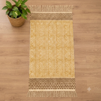 Mustard Yellow Tribal Geometric Pattern Hand Block Printed Jute Rug