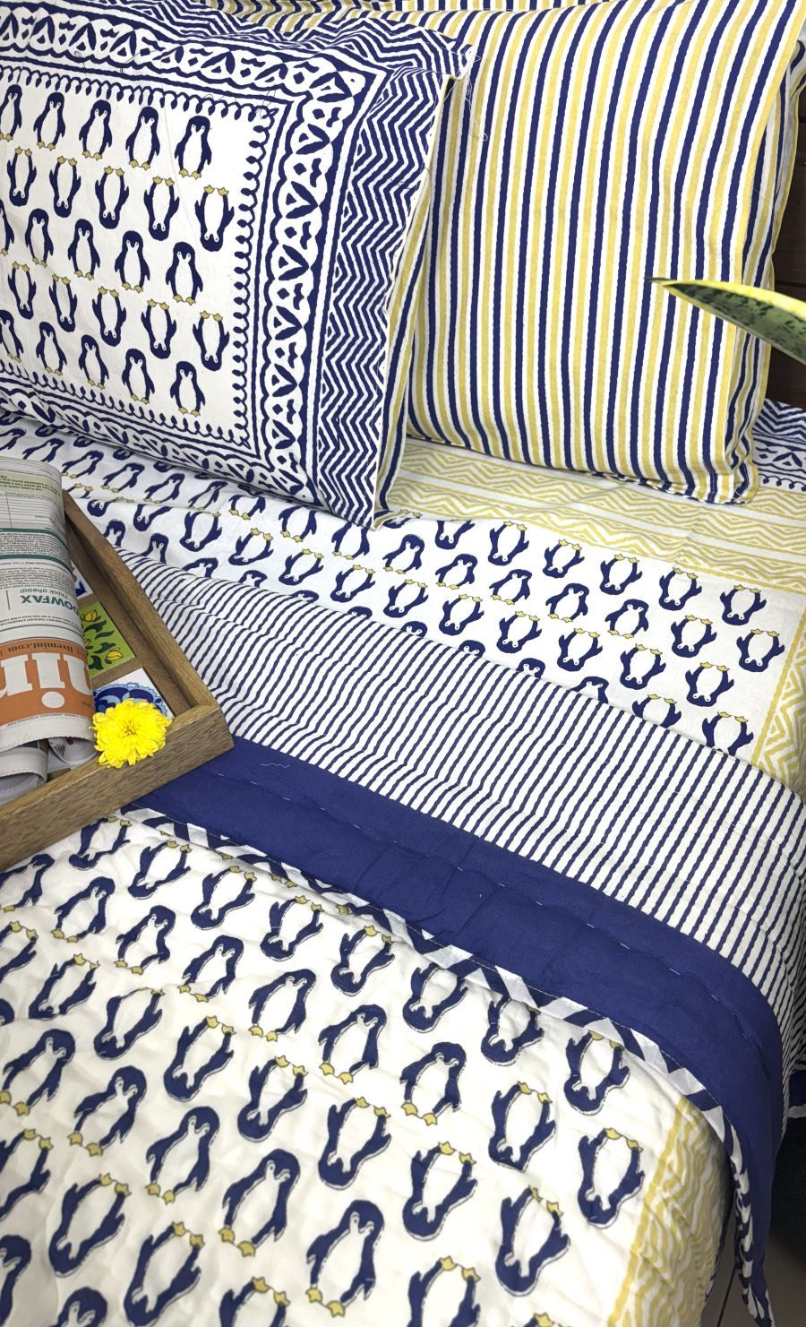 Blue Penguin Design Hand Block Dohar