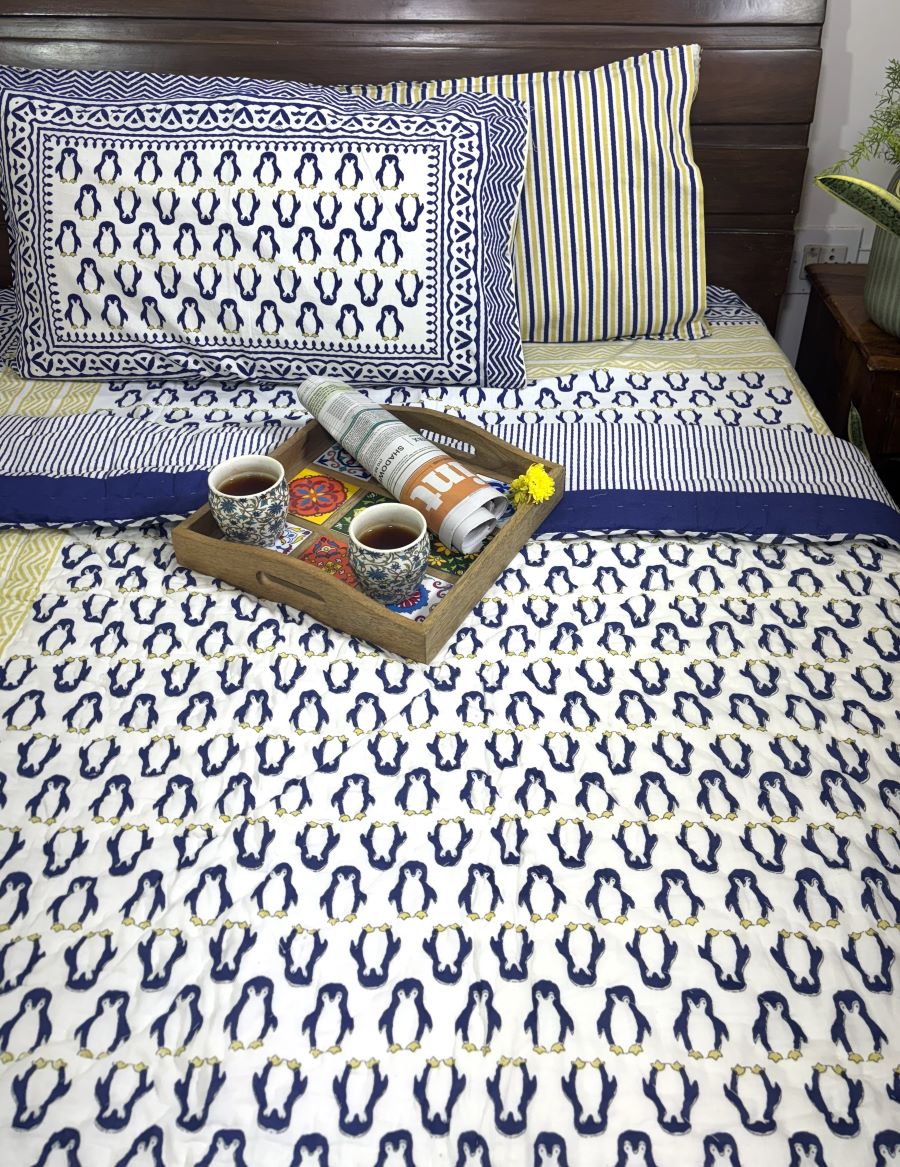 Blue Penguin Design Hand Block Dohar