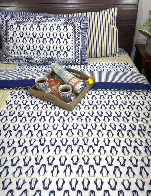 Blue Penguin Design Hand Block Dohar