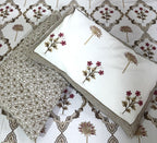 Brown Lilly Flower Jaal  Hand Block Bedsheet with 2 Pillow Cover Set - 220TC