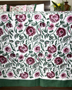 Maroon, Pink & Green Floral Patterns Hand Block Bedsheet with 2 Pillow Cover Set - 400TC